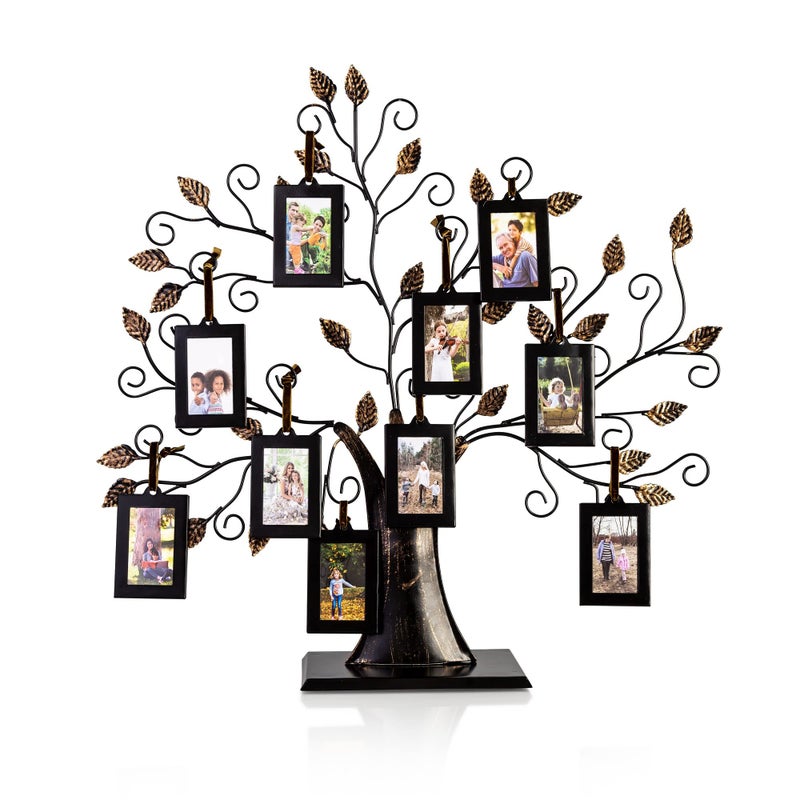 Klikel Family Tree Picture Frame Display with 10 Hanging Picture Photo Frames | Large 20 x 18 Metal Tree | 10 Ornamental 2x3 Frames - Image 1